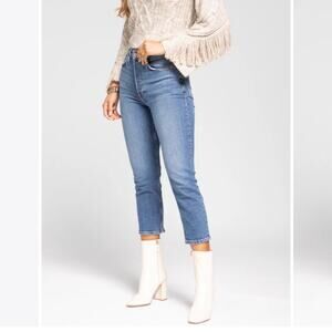Re/Done High Rise Crop Jeans 26 Straight Leg Button Fly Blue Stretch Denim